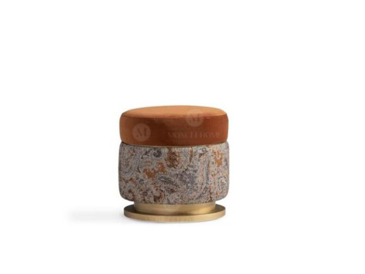 Pouf Stool Puff Footstool Pouf Fabric Orange Round Stool