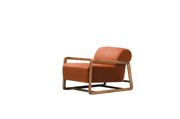 Armchair Single Seater Seater Orange Wood Living room Relax Chair Design