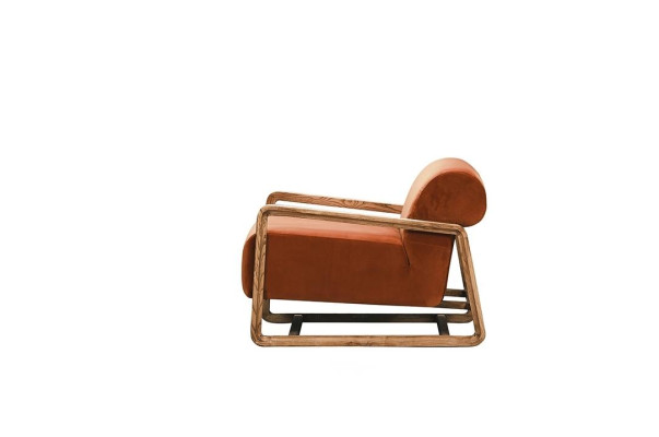 Armchair Single Seater Seater Orange Wood Living room Relax Chair Design