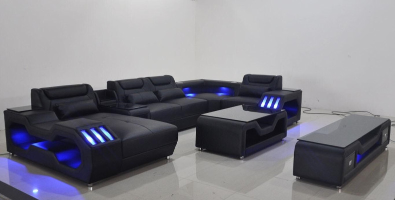 Leather Living landscape Corner sofa Designer Sofa Leather sofa Couch - USB - sound speakers