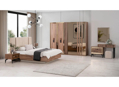 Luxury Double bed Bedroom Suite Bed Wood Set 7pcs Brown Modern