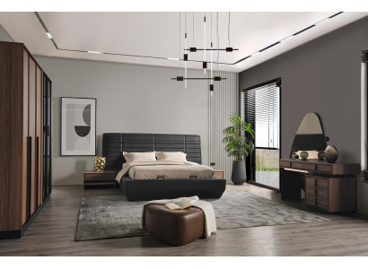 Bedroom Bed 2x Bedside table Design Complete Set Beds brown 5-piece