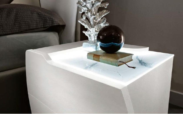 Bedroom Bed Bedside table Chest of drawers Mirror Suite White Modern Luxury Set 5pcs