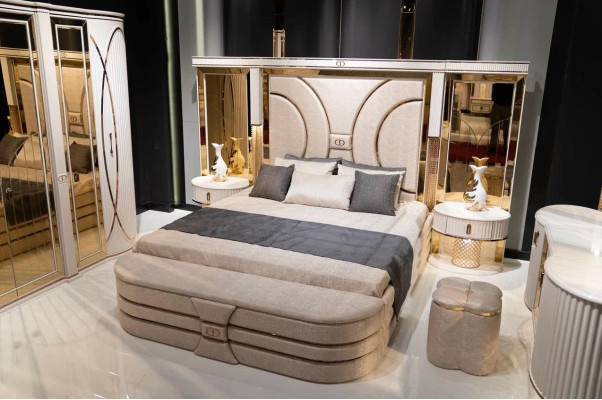Bedroom Set Bed 2x Bedside tables Stool Luxury new 5tlg Design Wood