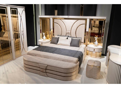 Bedroom Set Bed 2x Bedside tables Stool Luxury new 5tlg Design Wood