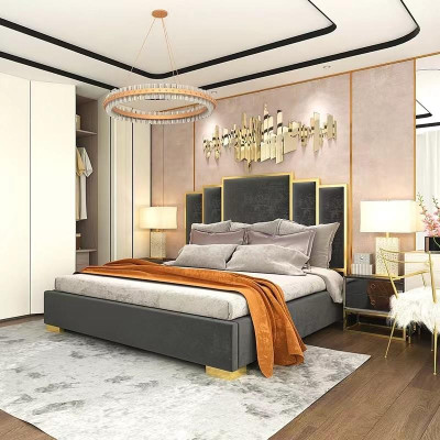 Bed 2x Bedside table 3-piece bedroom set design modern luxury bedside tables