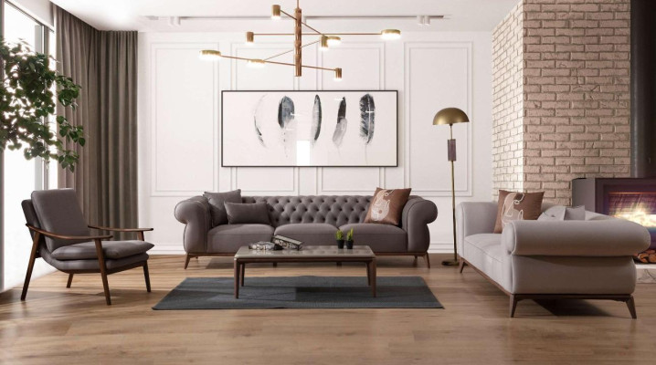 Gray living room sofa set luxury 4-seater designer 3-seater elegant armchair