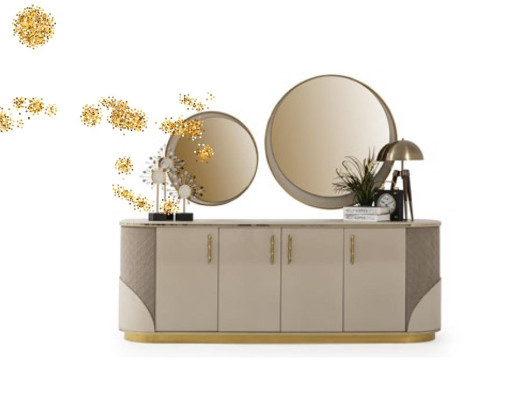Sideboard 2x Mirror Living room Design Luxury Furniture Console Lowboard Beige