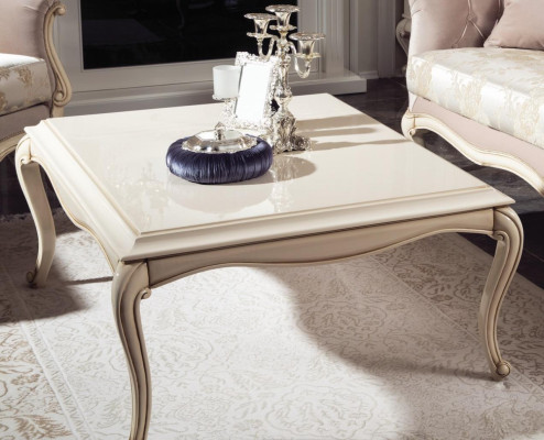 French Coffee table Baroque Rococo Furniture White Silver Furnishings Wood