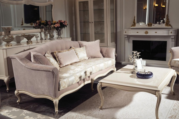 French Coffee table Baroque Rococo Furniture White Silver Furnishings Wood