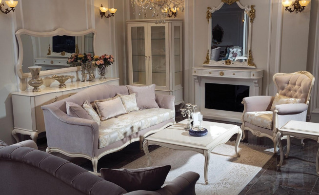 French Coffee table Baroque Rococo Furniture White Silver Furnishings Wood