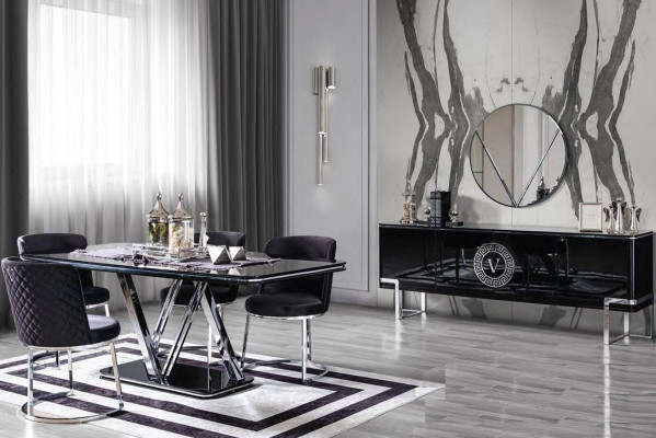 Black Stylish Dining room Suite Luxury Dining table 6x Chairs Set 7pcs.