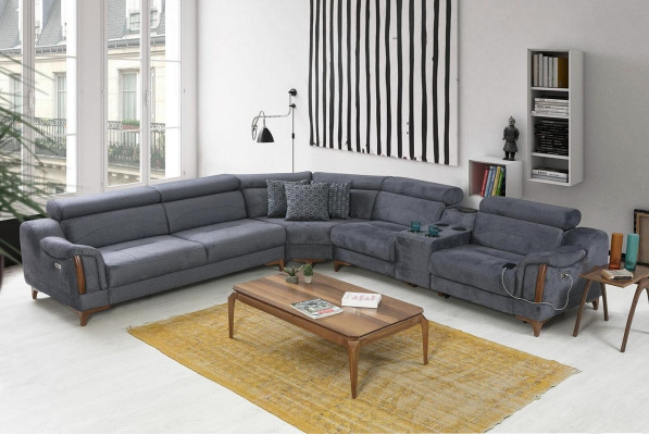 Gray Corner sofa Living room Luxury Sofa L-shape Modern Design Furniture Textile