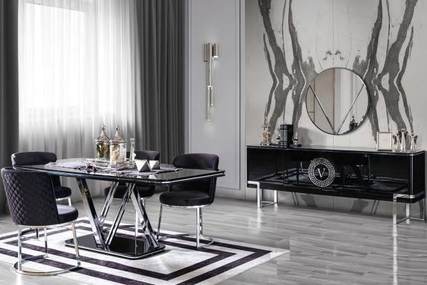 Table Dining room Suite Black Design Dining table 4x Chairs 5pcs.
