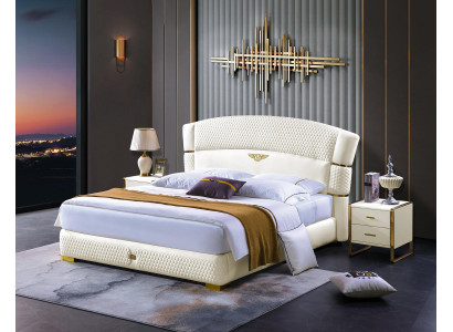 Bedroom Bed Bedside tables 3 pcs. Set Luxury Design Beds Wood Double bed