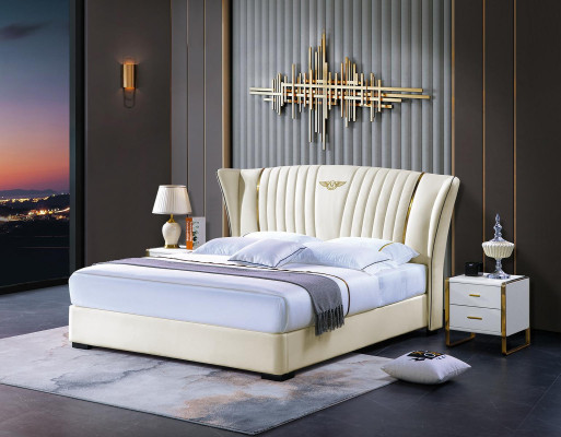 Bed Bedroom Bedside table Complete's Set Suite 3pcs. Wood Leather Beds