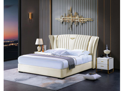 Bed Bedroom Bedside table Complete's Set Suite 3pcs. Wood Leather Beds