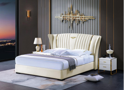 Bed Bedroom Bedside table Complete's Set Suite 3pcs. Wood Leather Beds