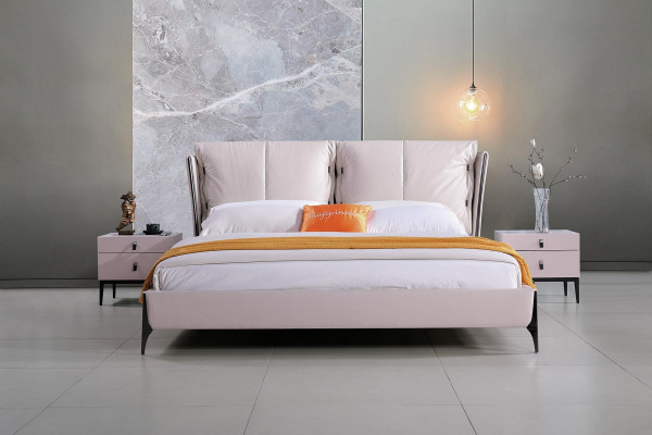 Bed Leather 2x Bedside table 3 pcs Bedroom Set Furniture Modern Luxury Beds