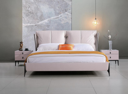 Bed Leather 2x Bedside table 3 pcs Bedroom Set Furniture Modern Luxury Beds