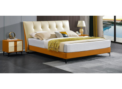 Designer Bed Orange Leather Hotel Imitation leather Beds Double Sleep Room