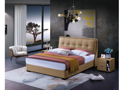 Classic s Bedroom Bed White Textile Beds Leather Upholstery Double 180x200cm