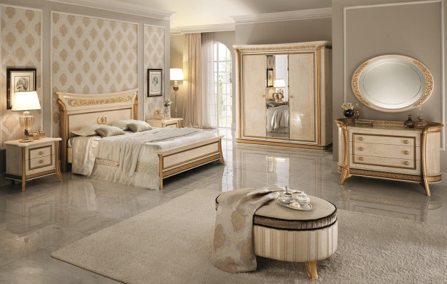Bedroom Set Design Bed 2x Bedside table Chest of drawers Stool arredoclassic 7-piece.