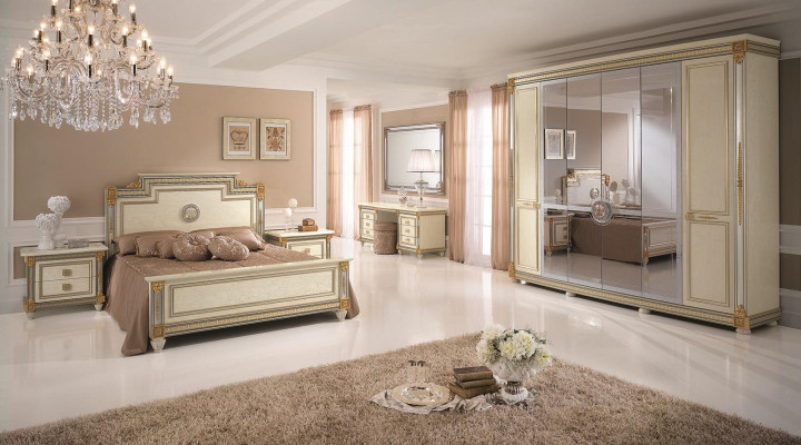 Bedroom Set Design Modern Luxury Furniture Bed 2x Bedside table 7 pcs. Italy new