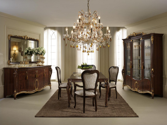 Dining table 4x Chairs Display case Sideboard 8pcs. Dining room Set Group Suite Table