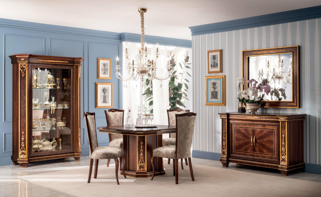 Complete Dining room Display case Table Dresser Mirror 4x Chairs Set Suite