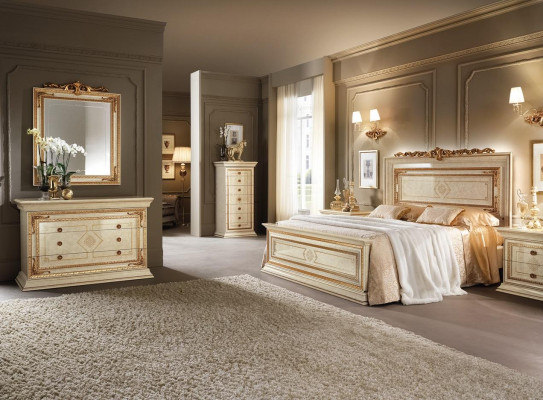 Furniture Bedroom Set Design Bed 2x Bedside table Chest of drawers Mirror 6pcs. Italy