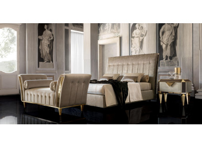 Bed 2x Bedside table Chaise lounge 4-piece Bedroom Set Furniture Modern Luxury Beds
