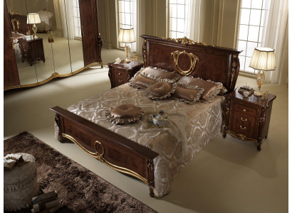 Double bed Bed Wood Design Beds Antique Style Baroque Rococo 2x Bedside tables new
