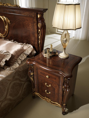 Double bed Bed Wood Design Beds Antique Style Baroque Rococo 2x Bedside tables new