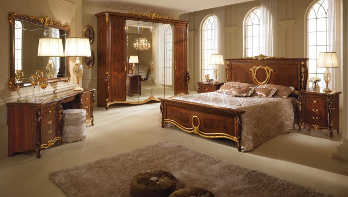 Double bed Bed Wood Design Beds Antique Style Baroque Rococo 2x Bedside tables new