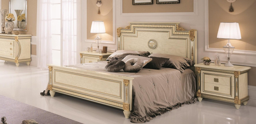 Bed 2x Bedside table Design Bedroom Classic r 3-piece. Luxury Beds Set Furniture
