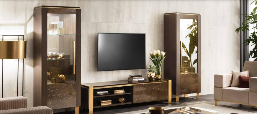 Living room furniture set designer living room sideboard 2x display case 3 pieces.