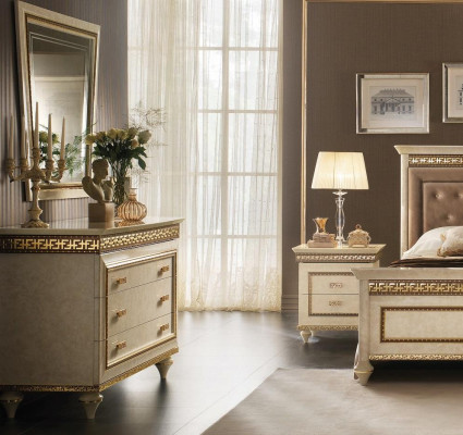 Mirror Chest of drawers Wardrobe Chests of drawers Bedroom Set Wood Classic r Style 2pcs.