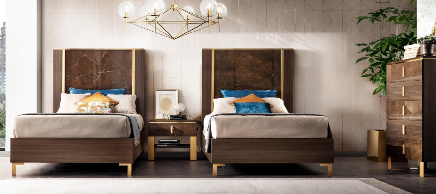 Hotel Furnishings 2x Beds + Bedside table Design Modern Luxury Furniture 3-piece. set