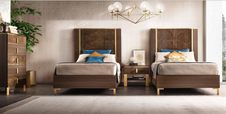 2x Bed + Bedside table 3 pcs. Bedroom Set Designer Luxury Bedroom