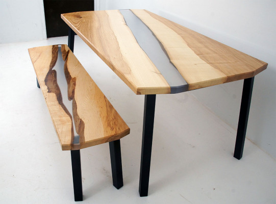 Epoxy resin table stool 2 pieces. Set of Real Wood Waterfall River Tables Group new
