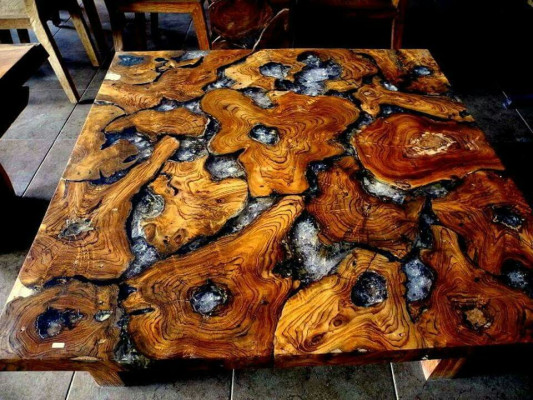 Epoxy resin Dining table real solid Wood Furniture waterfall epoxy Table 100x100