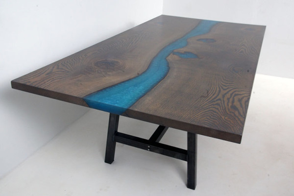 Epoxy resin Dining table River Table Real Wood Solid Tables 220x100