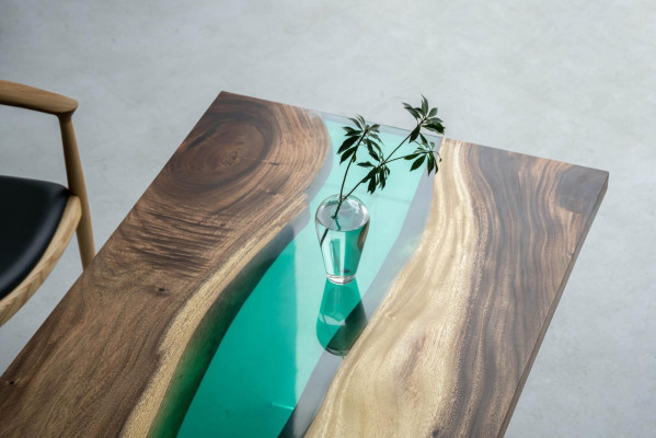 Epoxy resin Dining table River Table Real Wood Solid Tables 220x90