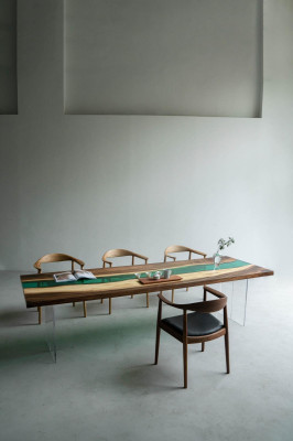 Epoxy resin Dining table River Table Real Wood Solid Tables 220x90
