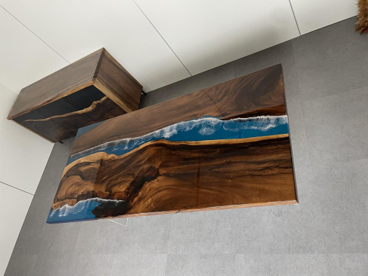 Dining table Table Epoxy resin Solid Tables 220x90 River table Real Wood