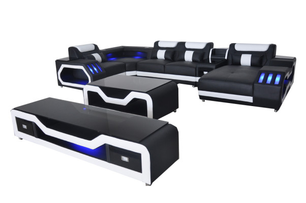 Leather Sofas Corner Suite Design Sofa Living landscape + Couch Table + TV cabinet G8046