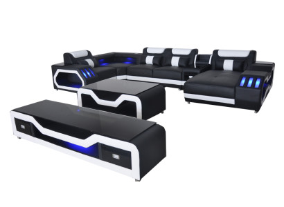 Leather Sofas Corner Suite Design Sofa Living landscape + Couch Table + TV cabinet G8046