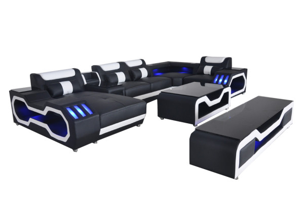 Leather Sofas Corner Suite Design Sofa Living landscape + Couch Table + TV cabinet G8046