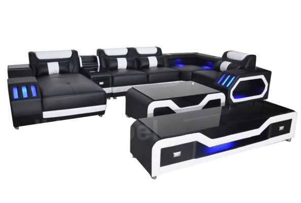 Leather Sofas Corner Suite Design Sofa Living landscape + Couch Table + TV cabinet G8046